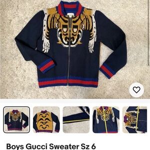 Gucci Kids Navy and Gold Tiger Sweater